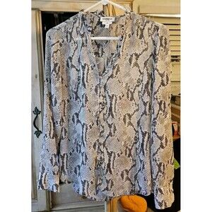 Express Womens Small Portofino Gray Snakeskin Print Slim Fit Sheer Button Blouse